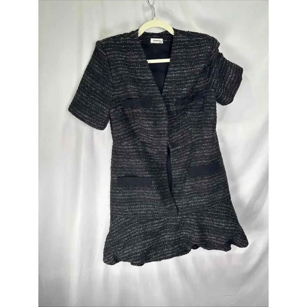 Sandro Black Tweed Mini Dress Size 42 - Picture 3 of 7